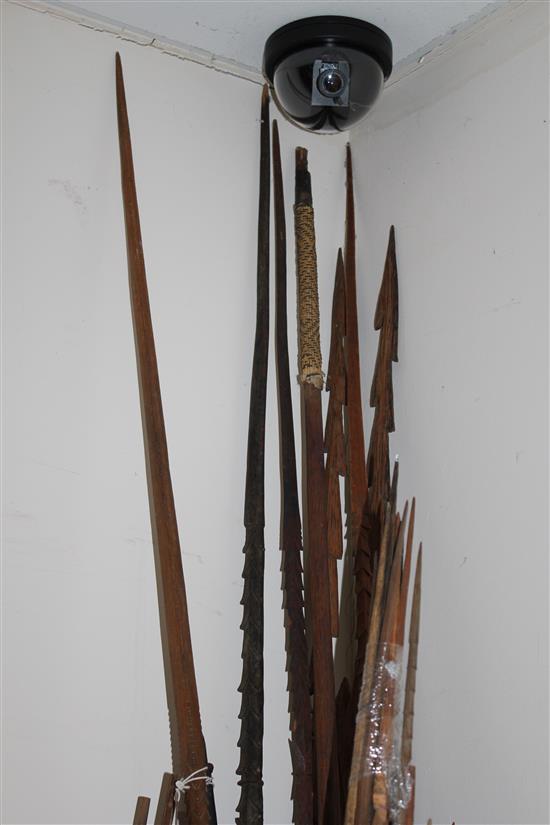 Collection of Sepik River tribal spears, bamboo arrows etc.